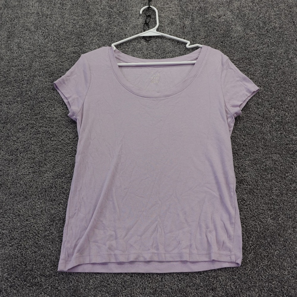 A New Day Ribbed T Shirt Womens Large Purple Short Sleeve Scoop Neck